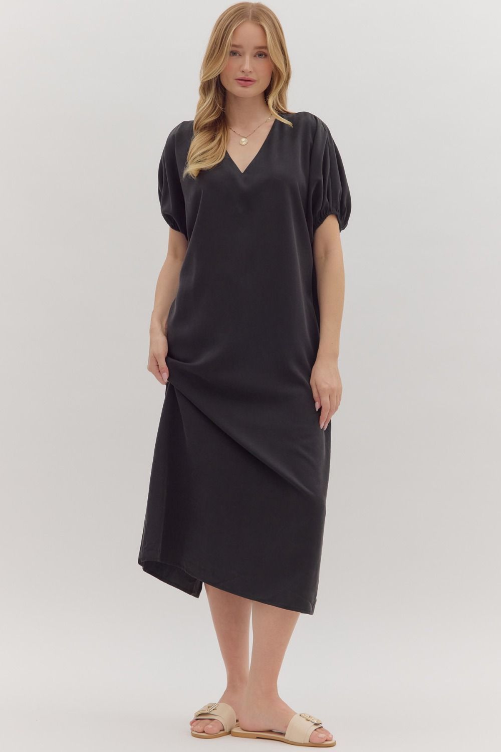 Puff Sleeve Midi Dress