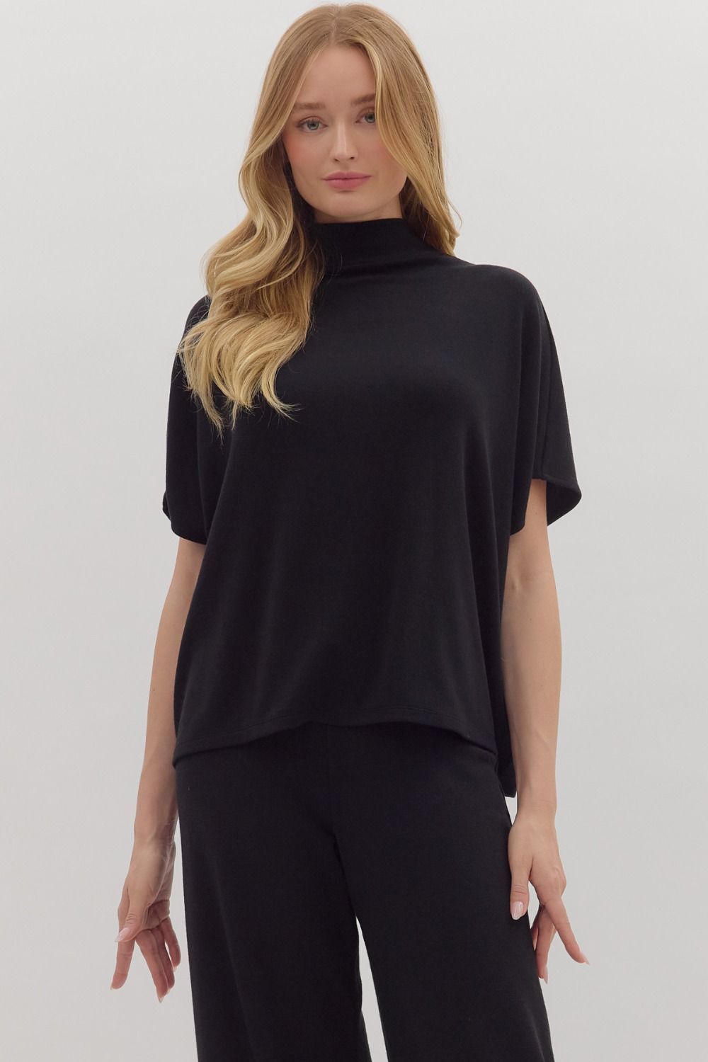 Mock Neck Pullover Top, Color: Black, Size: S