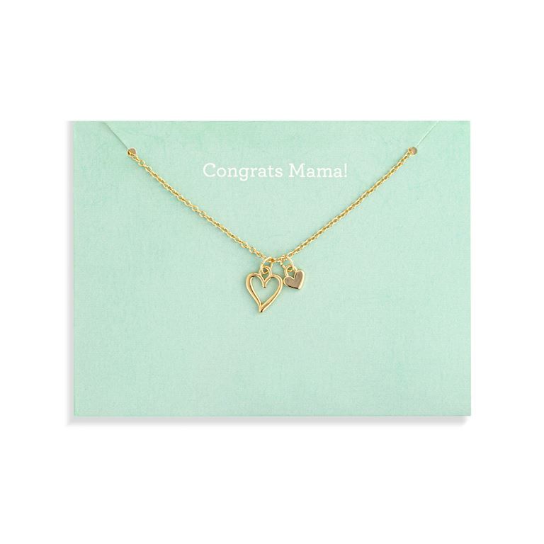 Floral Card &amp; Gold Necklace-16in, Message: Congrats Mama!