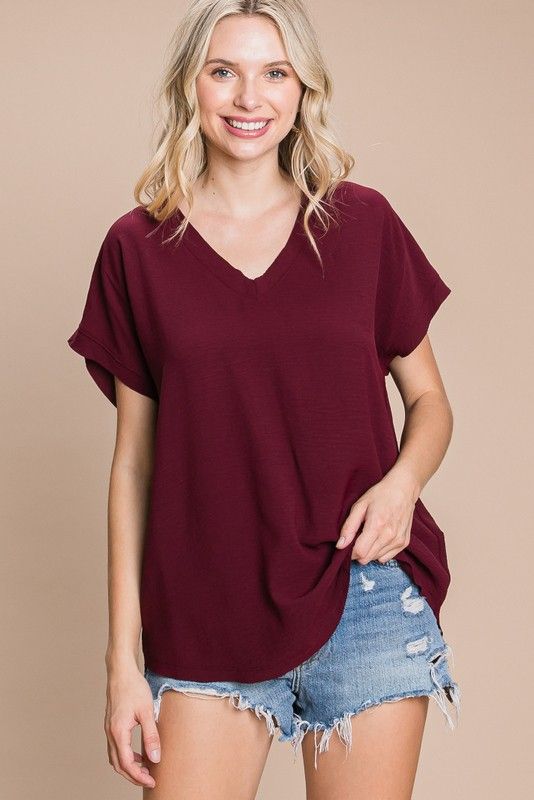 Solid Cap Sleeve Raw Edge Top