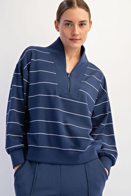 Plus Scuba Stripe V-neck Jacket