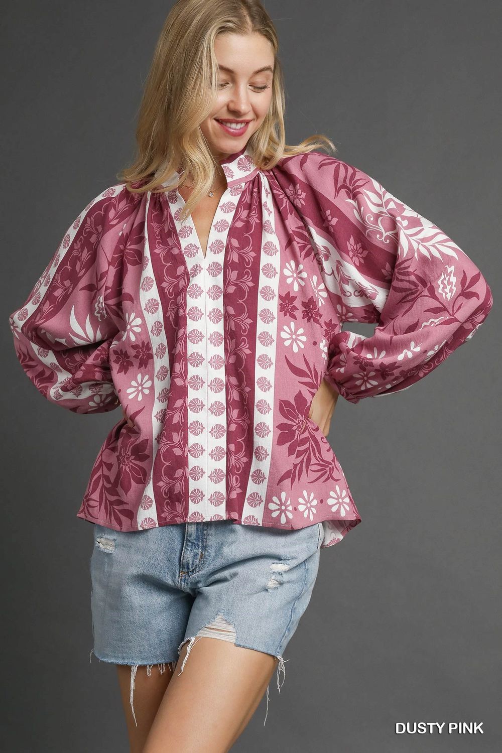 Boho Floral Stripe Blouse