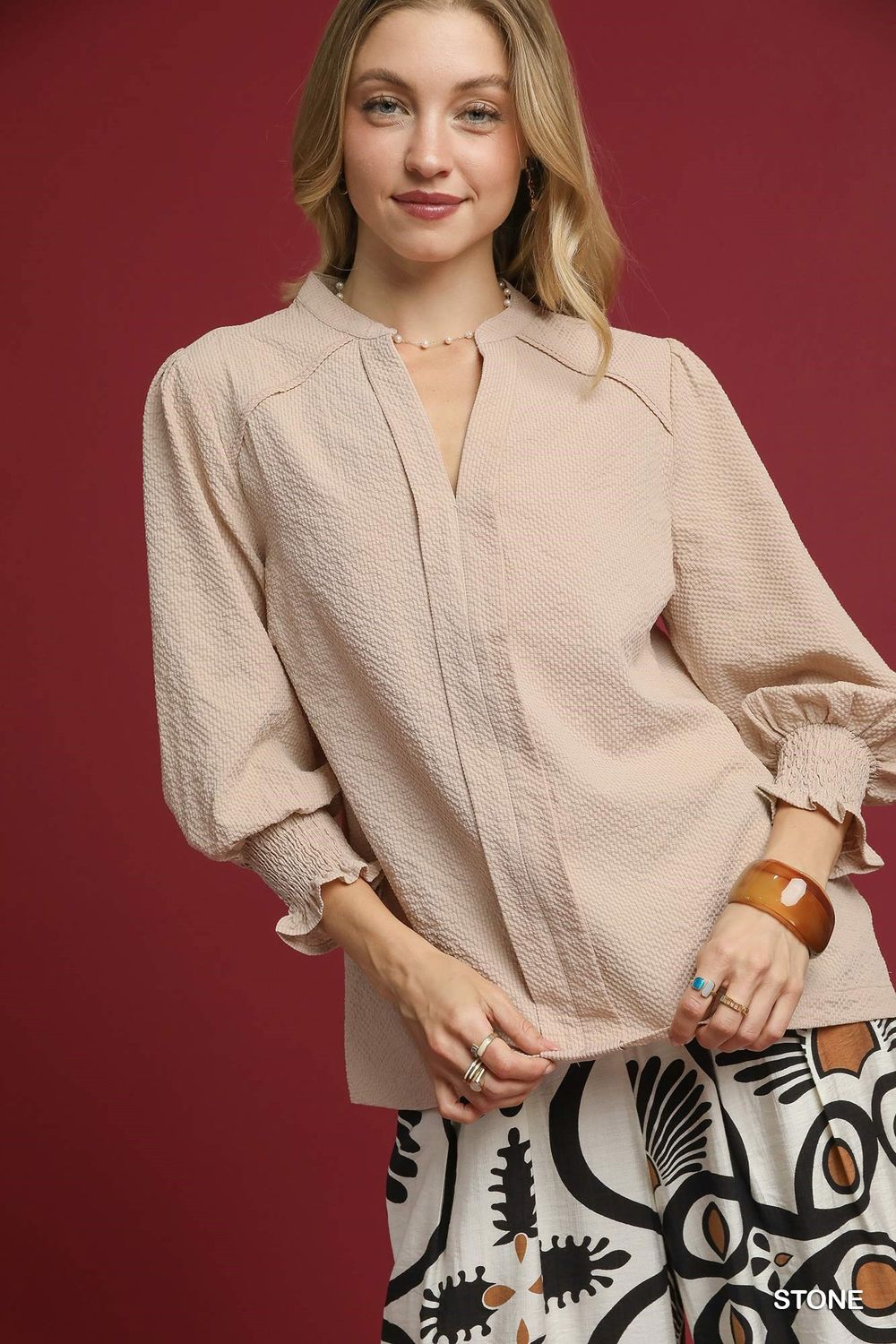 Textured V-Neck Blouse