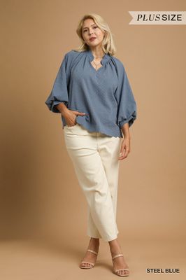Plus Split V Neck Top