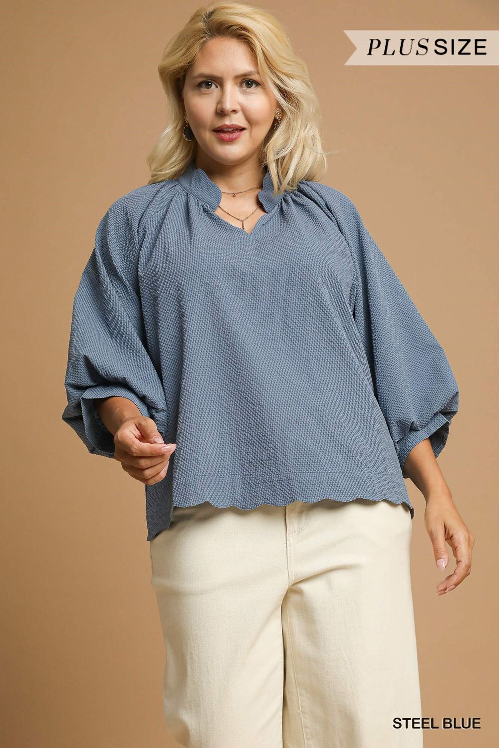 Plus Split V Neck Top