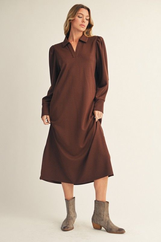 Side Slit Solid Midi Dress