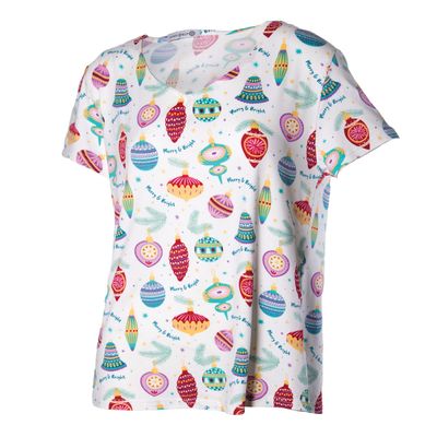 Merry and Bright Ornaments Ladies V-Neck Top