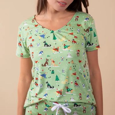 Santa Paws Womens V-Neck PJ Top