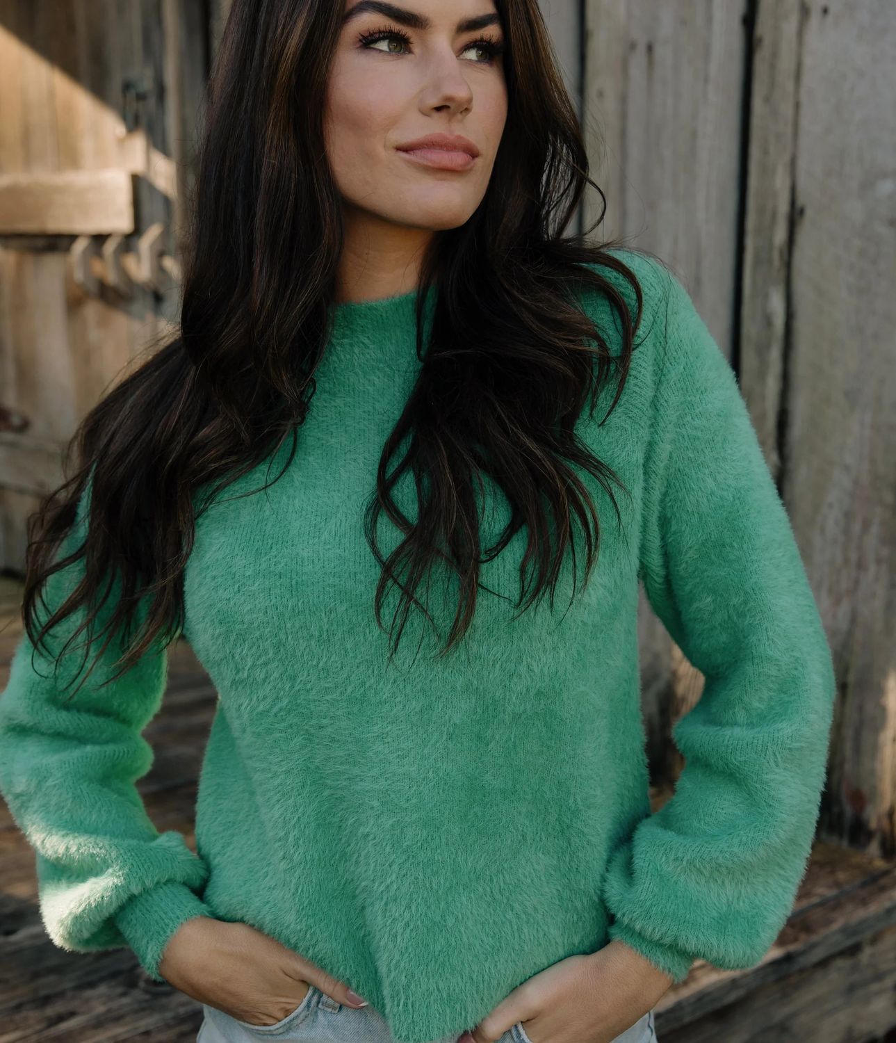 Feather Knit Mockneck Sweater