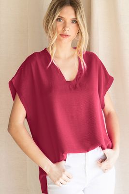 Solid Cap Sleeve Raw Edge Top