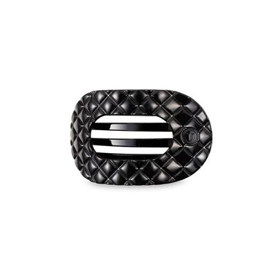 Teleties - Small Flat Round Hair Clip Jet Black Quilted