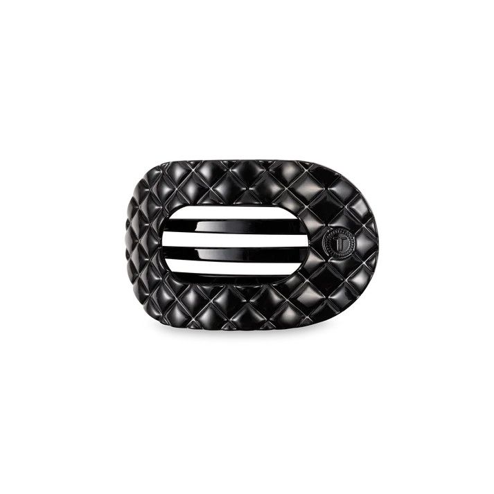 Teleties - Small Flat Round Hair Clip Jet Black Quilted