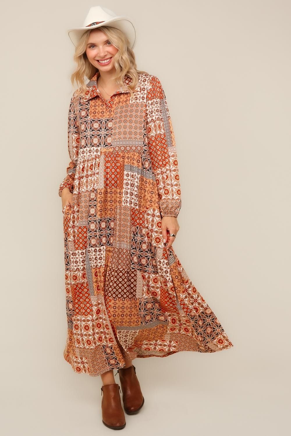 Fit And Flare Maxi Bohemian With Side Pockets