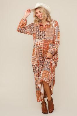 Plus  Fit And Flare Maxi Bohemian With Side Pockets