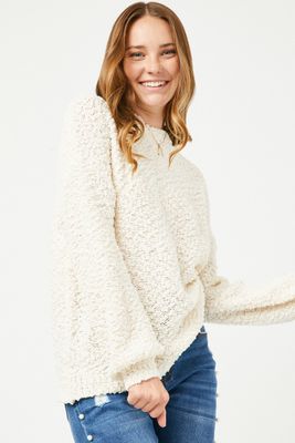 Popcorn Knit Pullover Sweater