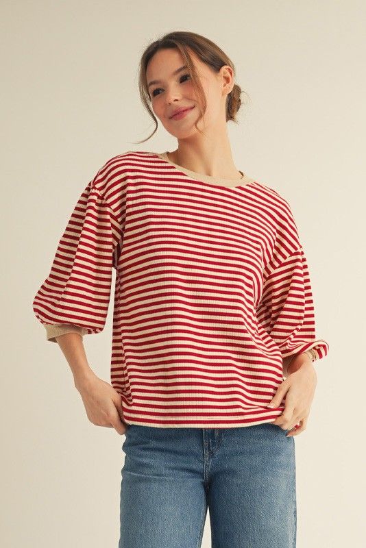 Puff Sleeve Stripe Top