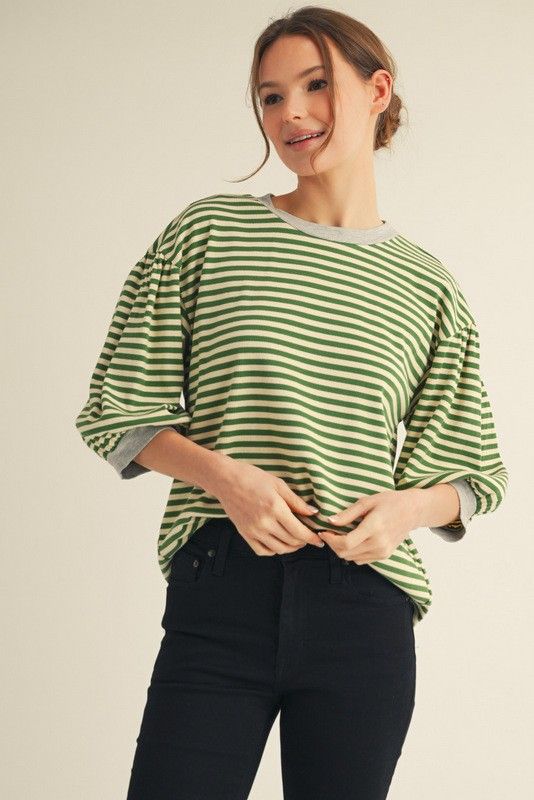 Solid Contrast Binding Detail Stripe Top