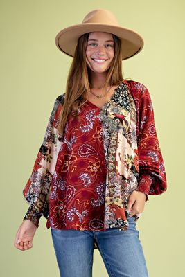 Mixed Print Long Sleeve Top