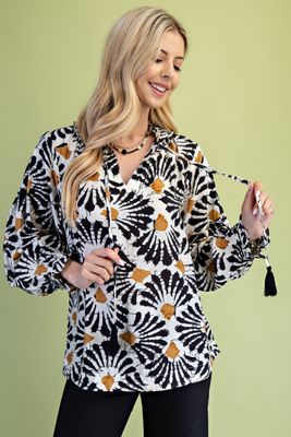Dye-effect Floral Print Blouse