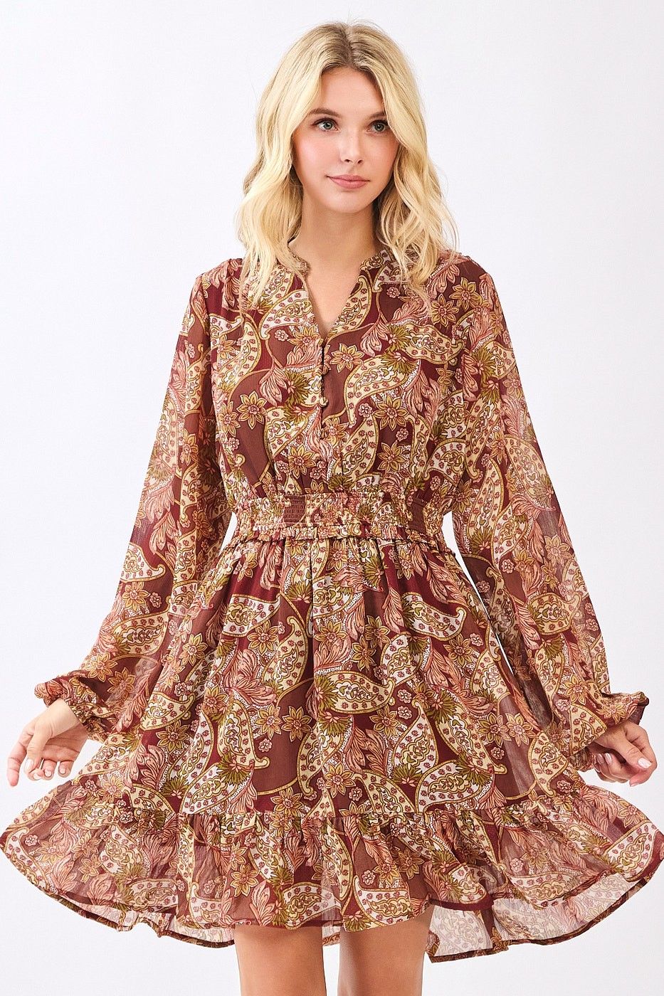 Boho Paisley Print Mini Dress
