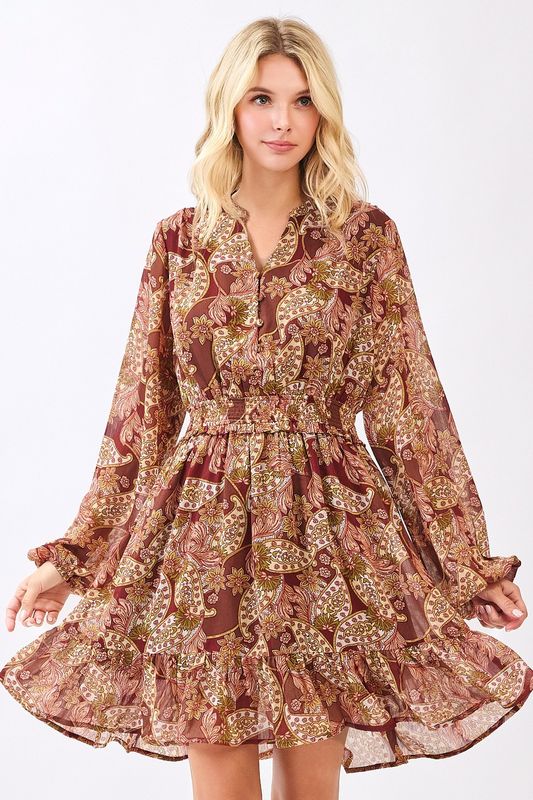 Boho Paisley Print Mini Dress