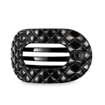 Teleties - Large Flat Round Hair Clip Jet Black Quilted