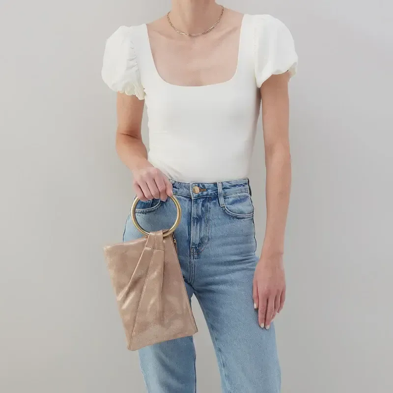 SHEILA Hard Ring Clutch - Metallic Leather