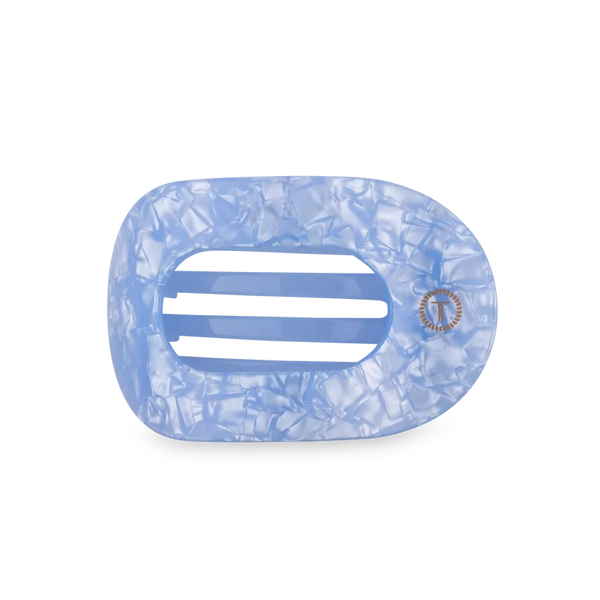 Teleties - Medium Flat Round Hair Clip, Pattern: Blue Lagoon
