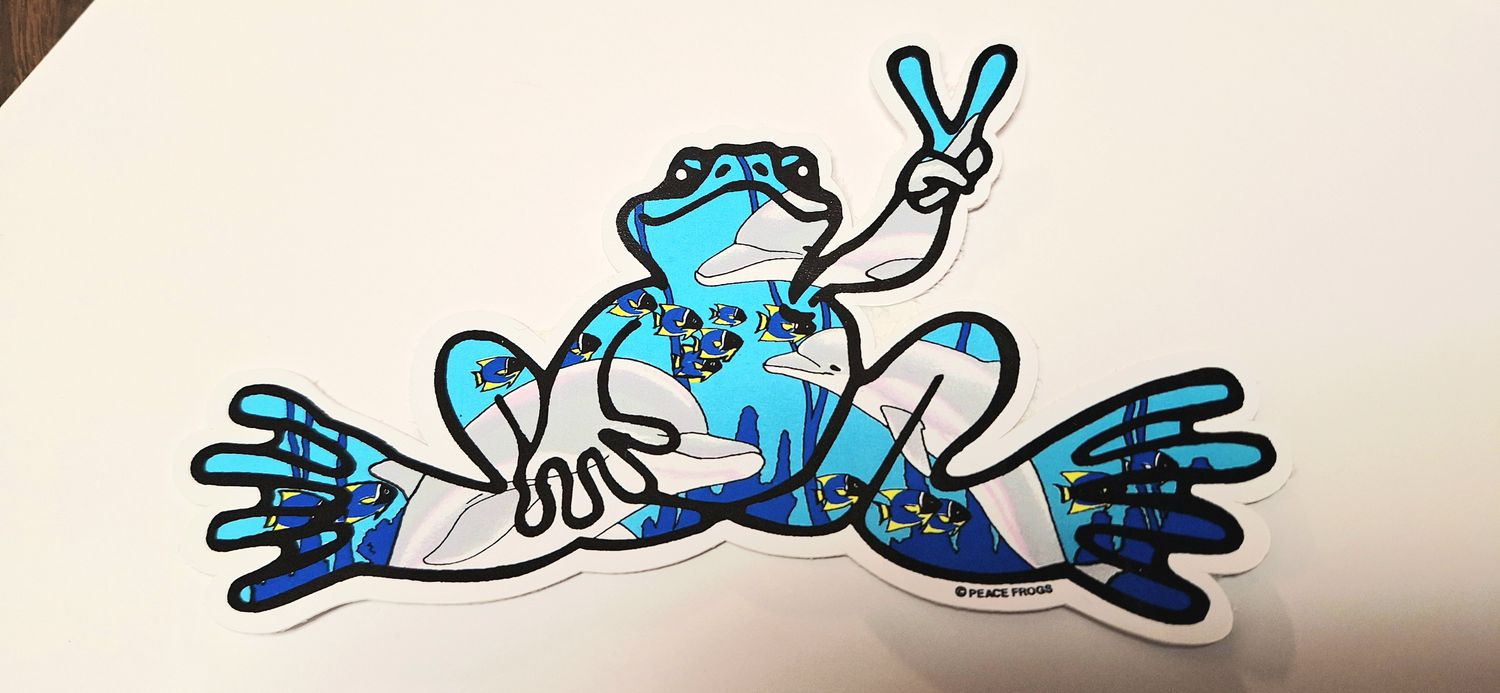 Peace Frogs Dolphin Frog Sticker
