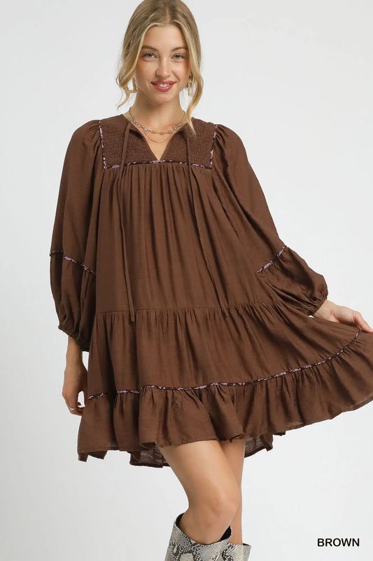 Tiered Long Sleeve Mini Dress