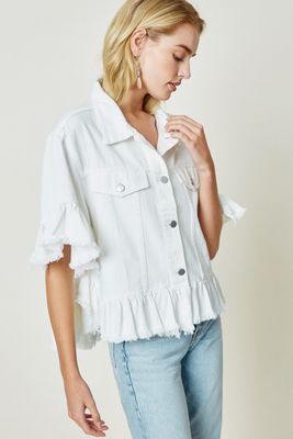 Ruffle Stone Wash Denim Jacket