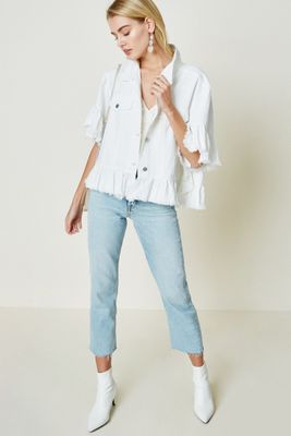 Ruffle Stone Wash Denim Jacket