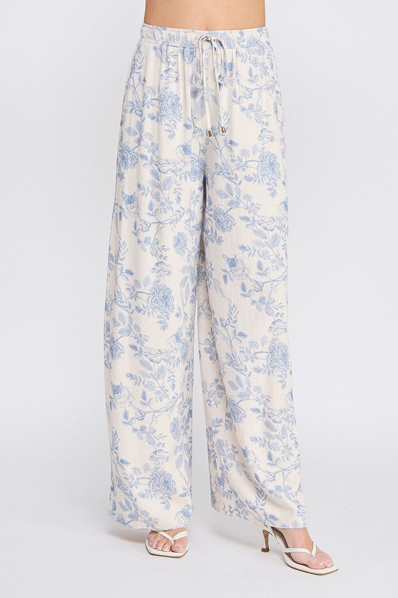 Printed Soft Linen Wide Leg Pants