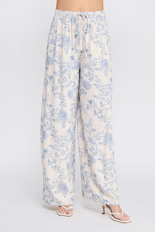 Printed Soft Linen Wide Leg Pants
