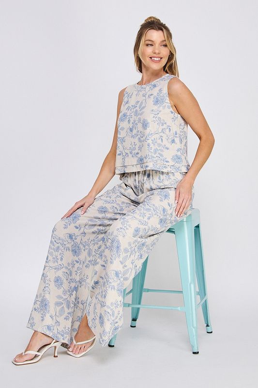 Printed Soft Linen Wide Leg Pants