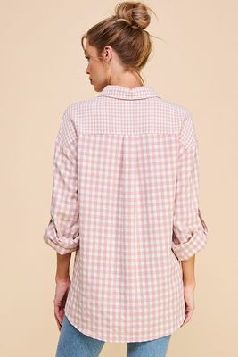 Mixed Gingham Button Front Shirt