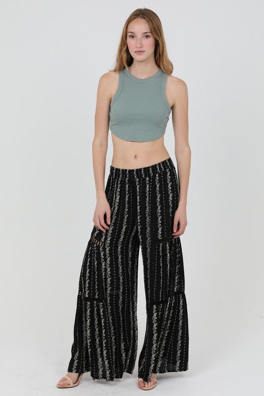 Smocked Waist Wide Leg Pants