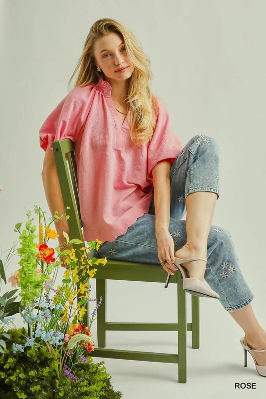 Scalloped Hem Textured Blouse