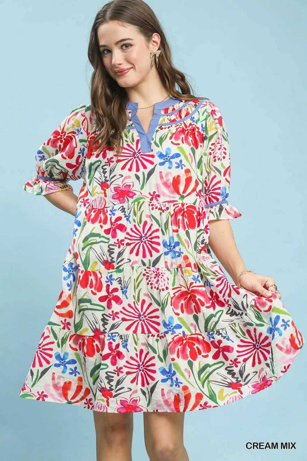 Floral Tiered Puff Sleeve Dress