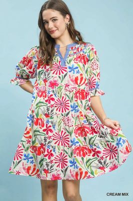 Floral Tiered Puff Sleeve Dress