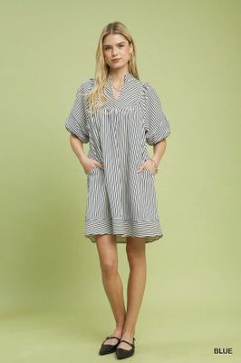 Striped Puff Sleeve Shift Dress