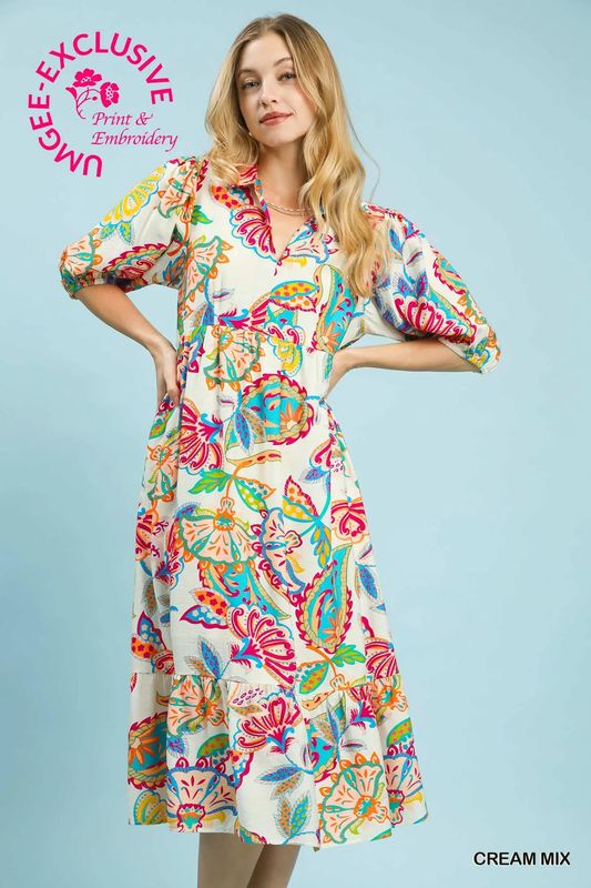 Mix Paisley Print Maxi Dress