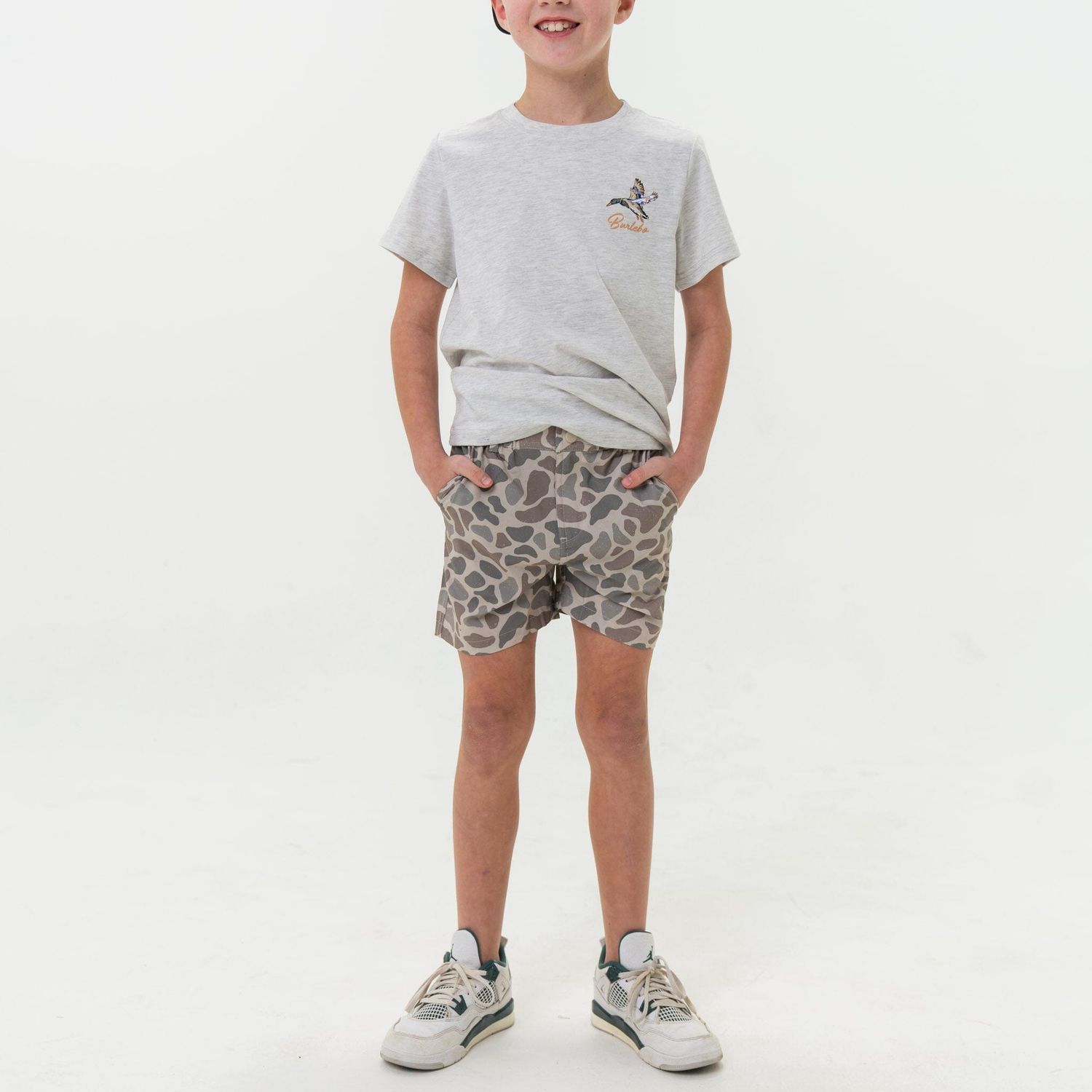 Youth Everyday Shorts - Classic Deer Camo-Grey Pocket