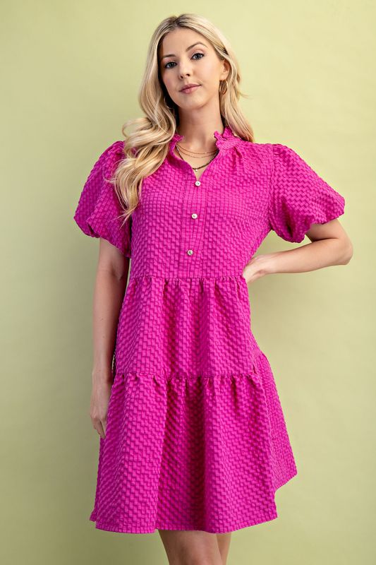 Seersucker Puff Sleeve Mini Dress