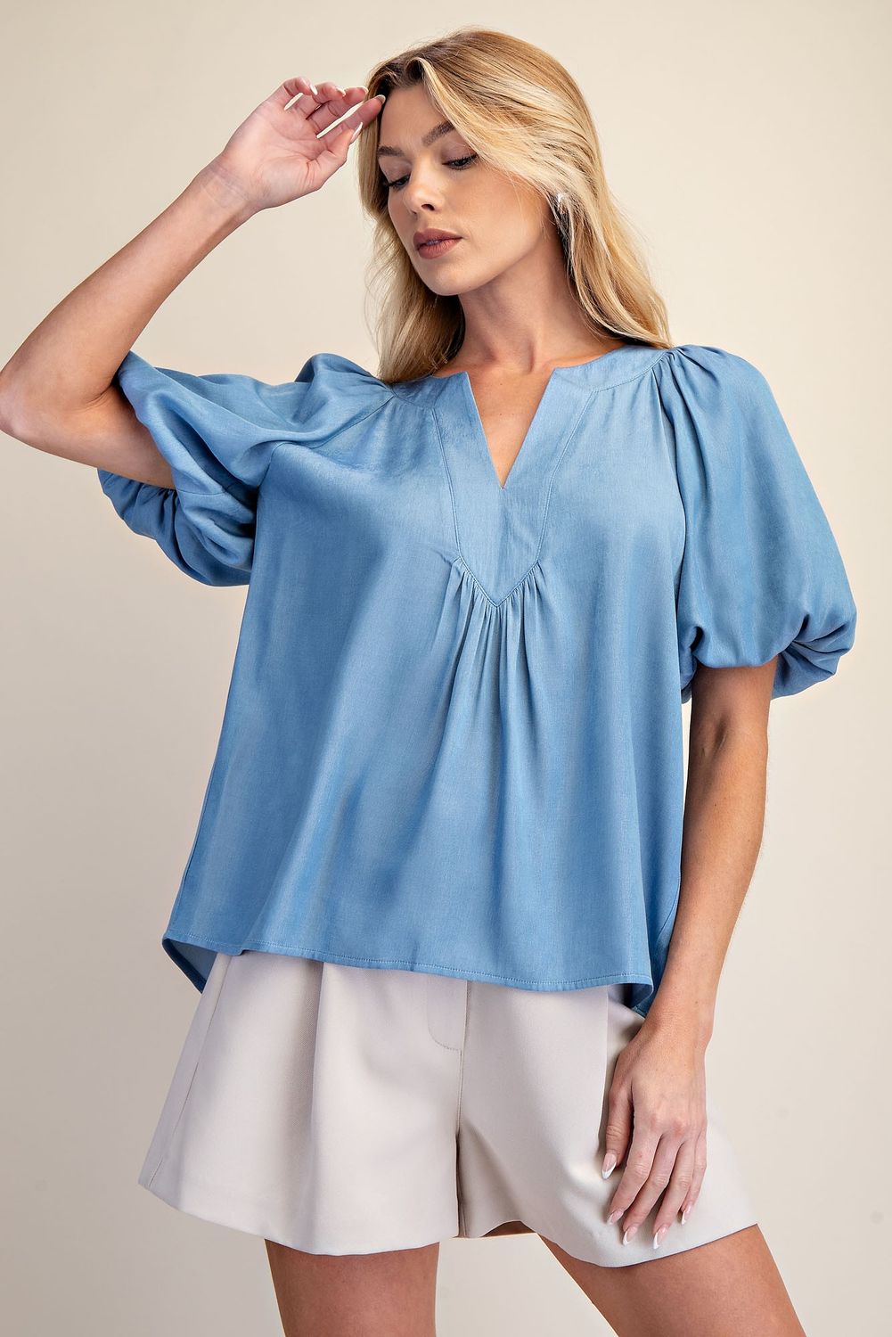 Placket Balloon Sleeve Top