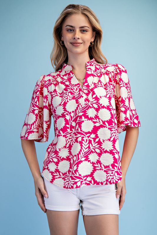 Trapunto Stitched V-neck Blouse