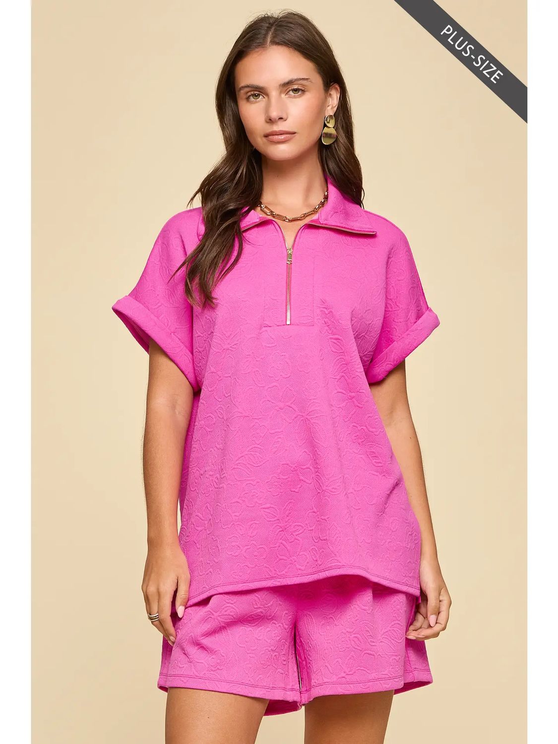 Plus 2-Piece Dolman Sleeve Top + Pleated Shorts Set