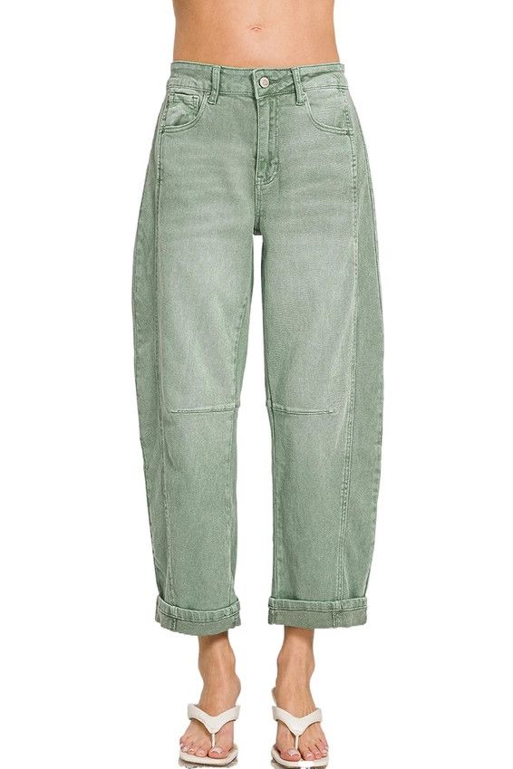 High Rise Barrel-Leg Cropped Pants