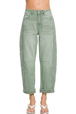 High Rise Barrel-Leg Cropped Pants