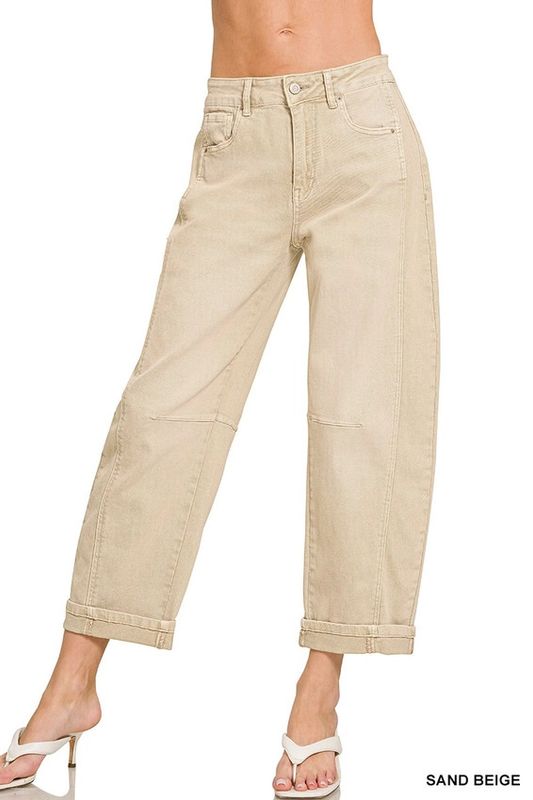 High Rise Barrel-Leg Cropped Pants